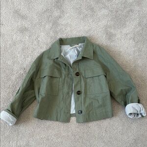 LOFT linen Green cropped Jacket